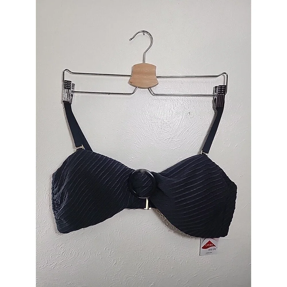 Lands End Textured Black Bikini Top With Lycra Size L NWT
